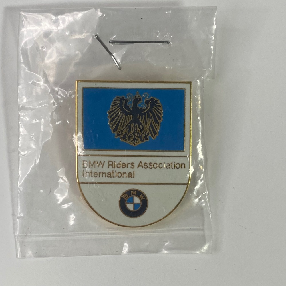 BMW Riders Association International Pin Shield Eagle Logo Gold Tone Enamel